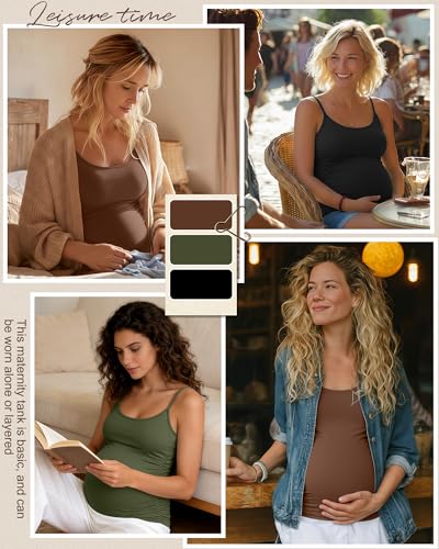 Ficerd 3 Pack Women's Maternity Tank Tops - color: Coffee, Army Green, Black, size: X-Large