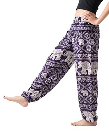 B BANGKOK PANTS Boho Harem Pants Women - color: Purple Elephant, size: 16-20 Plus
