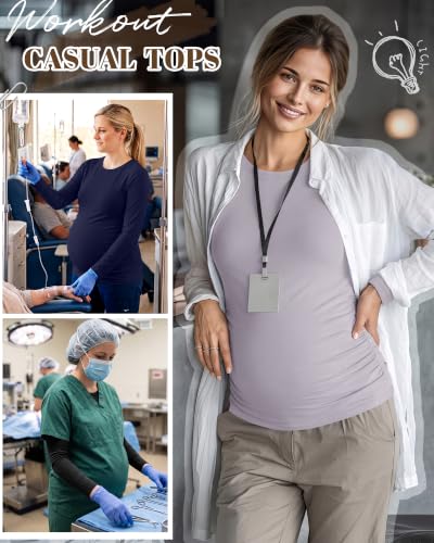 Neer 3 Pack Maternity Under Scrub T Shirt Long Sleeve Undershirt - color: Black, Light Gray, Navy Blue, size: XX-Large