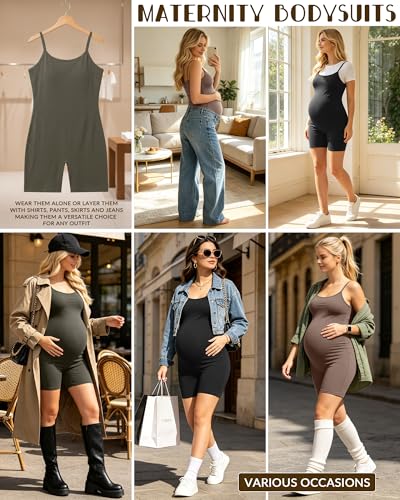 3 Pack Women's Maternity Bodysuits - color: Army Green, Light Coffee, Black, size: Medium