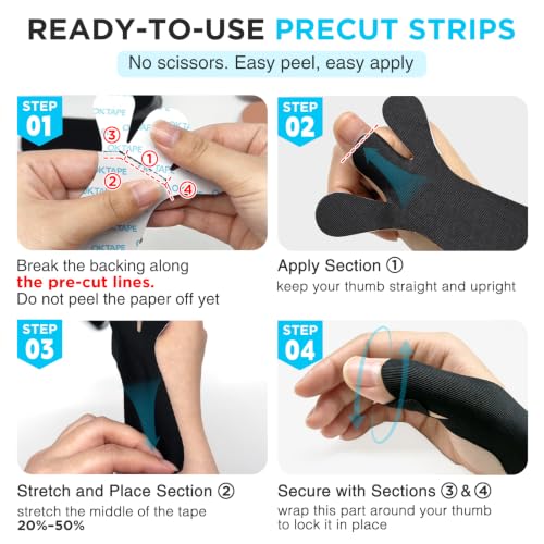 OK TAPE Precut Kinesiology Tape for Thumb, 36 Pcs, Support Thumb Joints - color: Black
