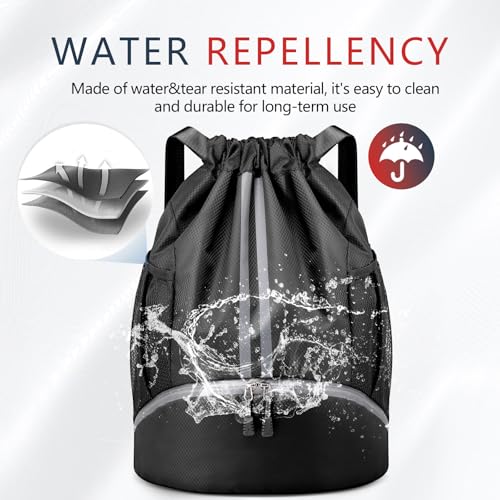 PinCute Gym Bag Drawstring Backpack for Sports, Swim, Workout, Black - color: Black