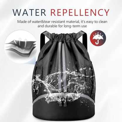 PinCute Gym Bag Drawstring Backpack for Sports, Swim, Workout, Black - color: Black