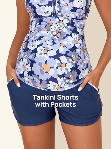 Summer Mae Maternity Two Piece Cross Back Tankini Swimsuit with Pockets - color: Dewdrop Blooms, size: 16