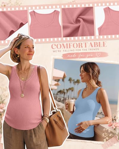 Neer 4 Pack Maternity Ribbed Tank Tops - color: Grapefruit Pink, White, Nude Pink, Sky Blue, size: XX-Large