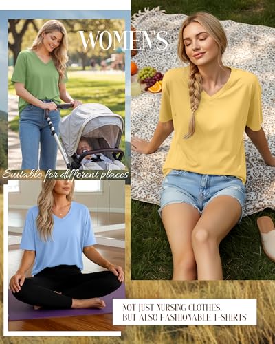 4 Pack Women's Oversize Nursing Tops - color: Light Blue, Pink, Light Green, Yellow, size: XX-Large
