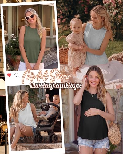 4 Pack Women Nursing Tank Tops Breastfeeding - color: Gray Green, Gray, White, Black, size: Large