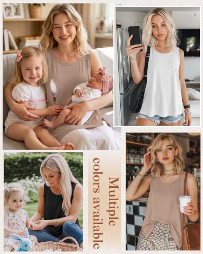 Huukeay 3 Pack Women's Oversized Nursing Tank Tops - color: White, Khaki, Black, size: Large