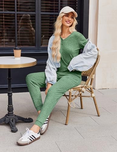 Ekouaer Pajama Sets for Womens 2 Piece Jogger Pants Lounge Set - color: Green, size: Small