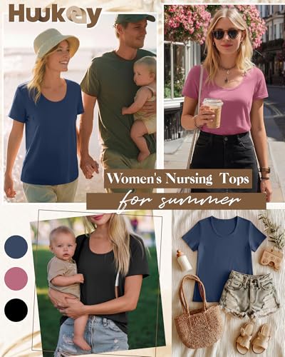 Huukeay 3 Pack Women's Nursing Shirts - color: Black, Dark Pink, Dark Blue, size: Medium