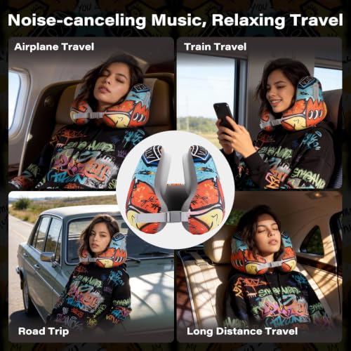 Bluetooth Travel Neck Pillow, Memory Foam - color: Black