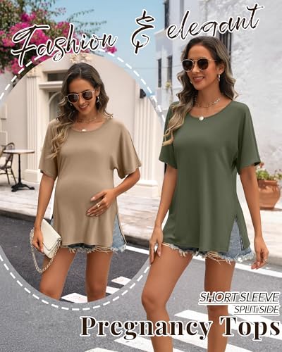 Riyiper 3 Pack Women's Maternity Tunic Cotton Shirts - color: Khaki, Army Green, Black, size: XX-Large