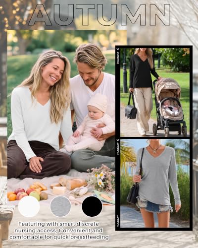 Huukeay 3 Pack Maternity Nursing Tops Breastfeeding Shirts - color: Black, Gray, White, size: X-Large