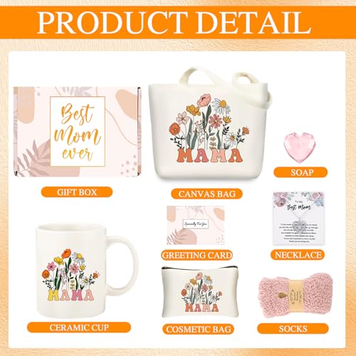DHQH Mother’s Day Gifts for Mom from Daughter Son, Mama Birthday Gifts Set, 11oz Coffee Mug with Tote Bag, Mama Necklace for Women - style: ma ceramica-stea