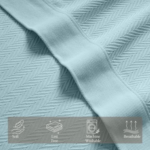 Threadmill Luxury 100% Cotton Twin Herringbone Blanket, Light Blue - color: Light Blue, size: Twin (68" x 92")