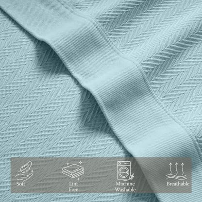 Threadmill Luxury 100% Cotton Twin Herringbone Blanket, Light Blue - color: Light Blue, size: Twin (68" x 92")