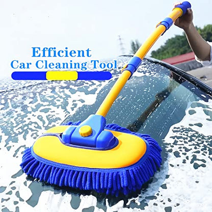 MVEQRRN 15°Curved Chenille Car Wash Brush Mop with Long Handle(Blue) - color: Blue-003
