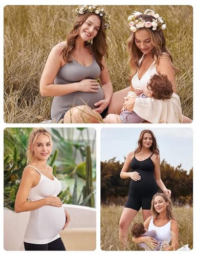 HOFISH Multi‑Pack Maternity Nursing Tank Tops with Clip‑Down Shelf Bra - color: Gray/Black/White, size: X-Large