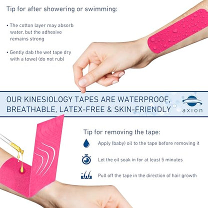 Kinesiology Tape Uncut | 2 Rolls of Athletic Sports Tape in Pink and Beige | 16ft Length and 2'' Width per Roll | Waterproof • Skin-Friendly • Elastic | Ideal for Sports | axion - color: Pink Beige