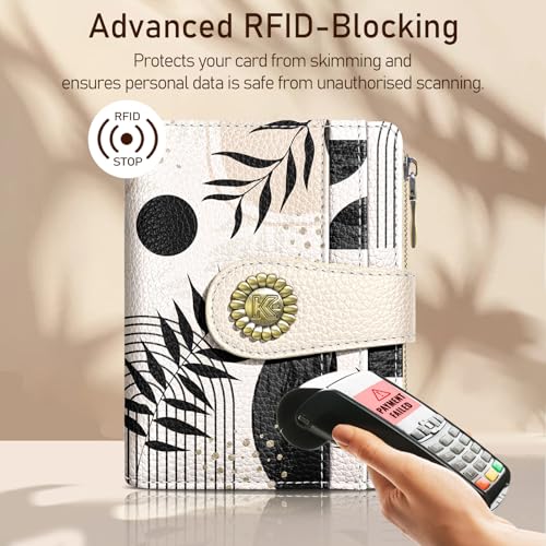 Kelvoris Boho Abstract Small Rfid Women Wallet Bifold Zipper Coin Pocket - color: Abstract Art Leaves