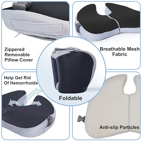 Travel Seat Cushion For Airplane, Small Foldable Hemorrhoid Pillow - color: Dark Gray