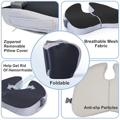 Travel Seat Cushion For Airplane, Small Foldable Hemorrhoid Pillow - color: Dark Gray