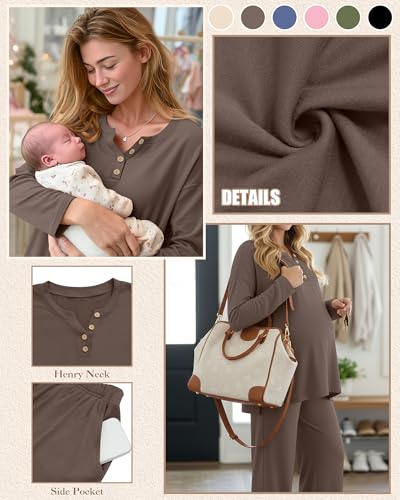 Women's Maternity Pajamas Sets - color: Coffee, size: XX-Large
