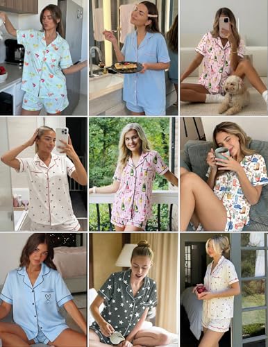 Ekouaer Womens Pajama Sets Button Up Pjs 2 Piece Short Sleeve Sleepwear - color: Brown Leopard, size: Small