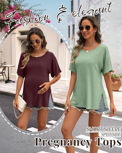 Riyiper 3 Pack Women's Maternity Tunic Cotton Shirts - color: Light Green, Wine Red, Black, size: X-Large