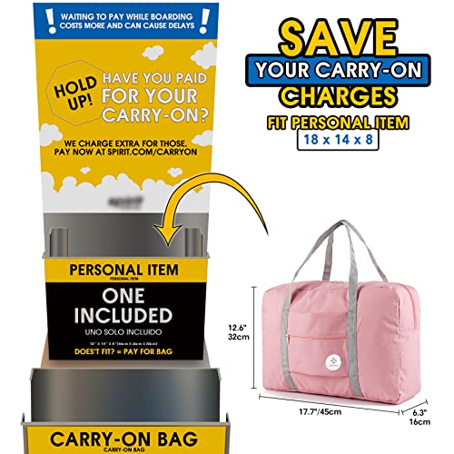 Narwey Personal Item Travel Bag, Foldable Carry on Duffle Bag for Women Men - color: BA-Pink, size: without Shoulder Strap