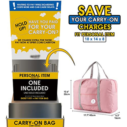 Narwey Personal Item Travel Bag, Foldable Carry on Duffle Bag for Women Men - color: BA-Pink, size: without Shoulder Strap