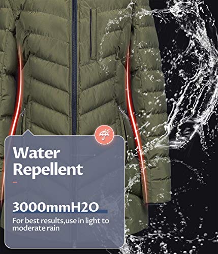 CREATMO US Women's Winter Hooded Coat Waterproof Warm Long Puffer Jacket Parka - color: Army Green, size: Large