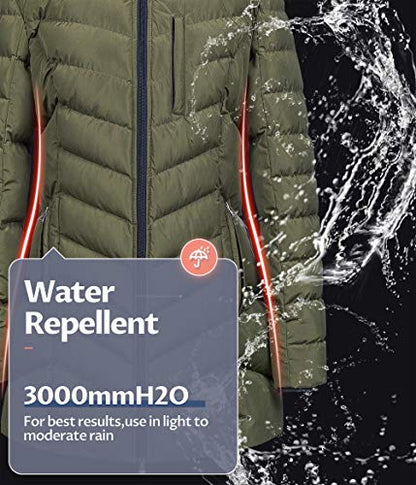 CREATMO US Women's Winter Hooded Coat Waterproof Warm Long Puffer Jacket Parka - color: Army Green, size: X-Large