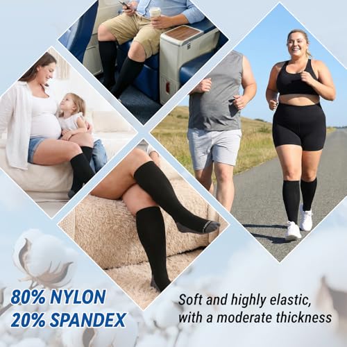 3 Pairs Plus Size Compression Socks for Women Men Wide Calf - color: 3 Pairs-Black, size: L/XL