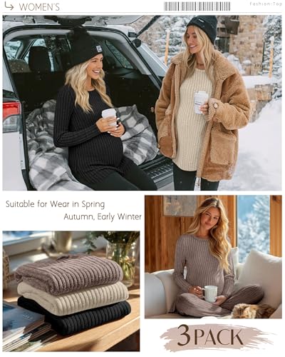 3 Pack Maternity Shirts Pregnancy Sweaters Tunic Tops - color: Coffee, Apricot, Black, size: Large