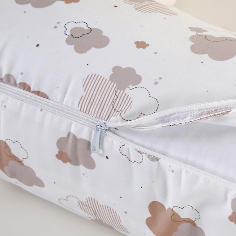 U-Shape Breastfeeding Nursing Pillow Set, 1 Insert and 2 Removable Covers - color: White & Pink Clouds