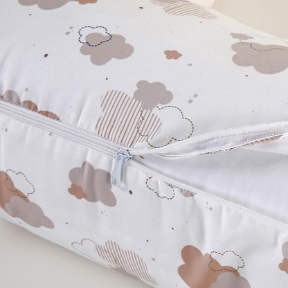 U-Shape Breastfeeding Nursing Pillow Set, 1 Insert and 2 Removable Covers - color: White & Pink Clouds