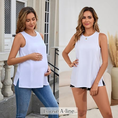 Ecavus 3-Pack Nursing Tank Tops, Hidden Zippers Breastfeeding Shirts - color: Black+heathergreen+white, size: Medium