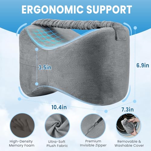 Memory Foam Knee Leg Pillow for Side Sleepers with Strap, Grey - color: Grey