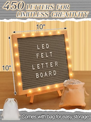 10×10" Light up Felt Letter Board, Custom Message, First Day of School Sign - color: Grey
