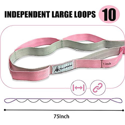 Stretching Strap Yoga Strap with Loops for Physical Therapy, Non-Elastic - color: Blue/Light Blue+Pink/Light Gray