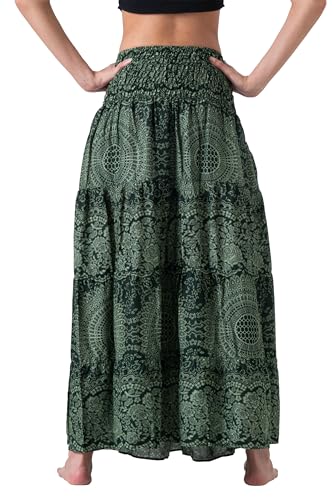Long Skirts Tiered Maxi Boho Skirt - color: Blossom Green, size: Large-X-Large