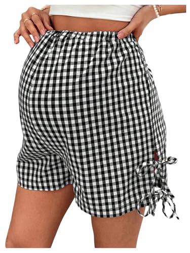 MakeMeChic Women's Maternity Shorts Plaid Elastic High Waist Summer Short - size: XX-Large