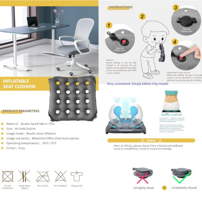 2-Pack Waffle Cushion, Inflatable Seat Cushion for Pressure Relief Seat - color: Gray/Gray