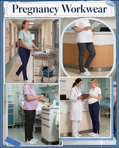 3 Pack Comfy Women's Maternity Scrub Pants - color: Dark Gray, Navy Blue, Black, size: XX-Large