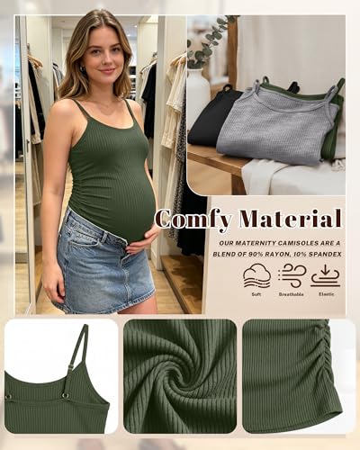 3 Pack Women's Maternity Tank Tops - color: Army Green, Light Mixed Gray, Black, size: Large
