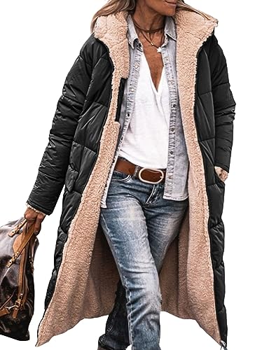 PRETTYGARDEN Women's Winter Fleece Warm Long Coats - color: Black, size: Large