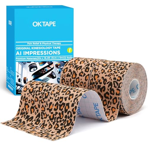 OK TAPE Kinesiology Tape Hypoallergenic Uncut 2 Rolls, 2inx16.4ft - color: Cheetah