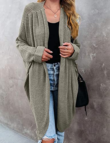 MEROKEETY Cardigan Sweaters for Women Oversized Long Cardigans Fall Outfits - color: Olive, size: Large