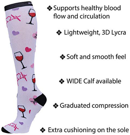 Cherokee Legwear Compression Socks for Women 10-15 mmHg (1-Pair Pack) - color: Neon Hearts, size: Extra Wide